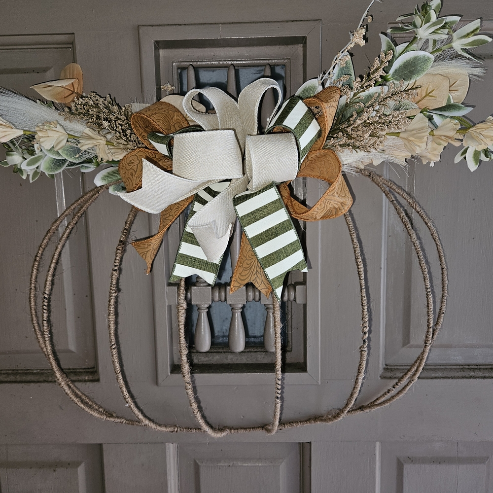 Rustic Fall Wreath with Green and Cream Accents